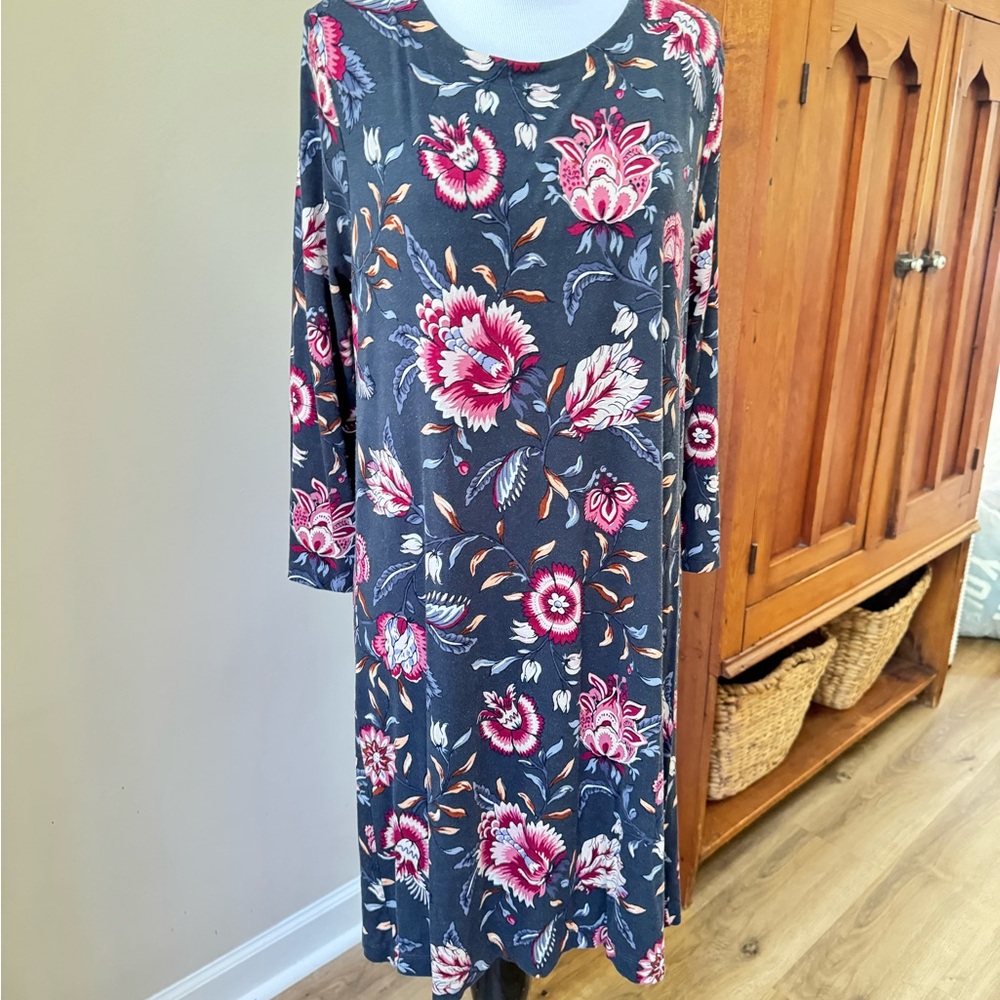 LOFT Floral Long Sleeve Dress in Gray and Pink